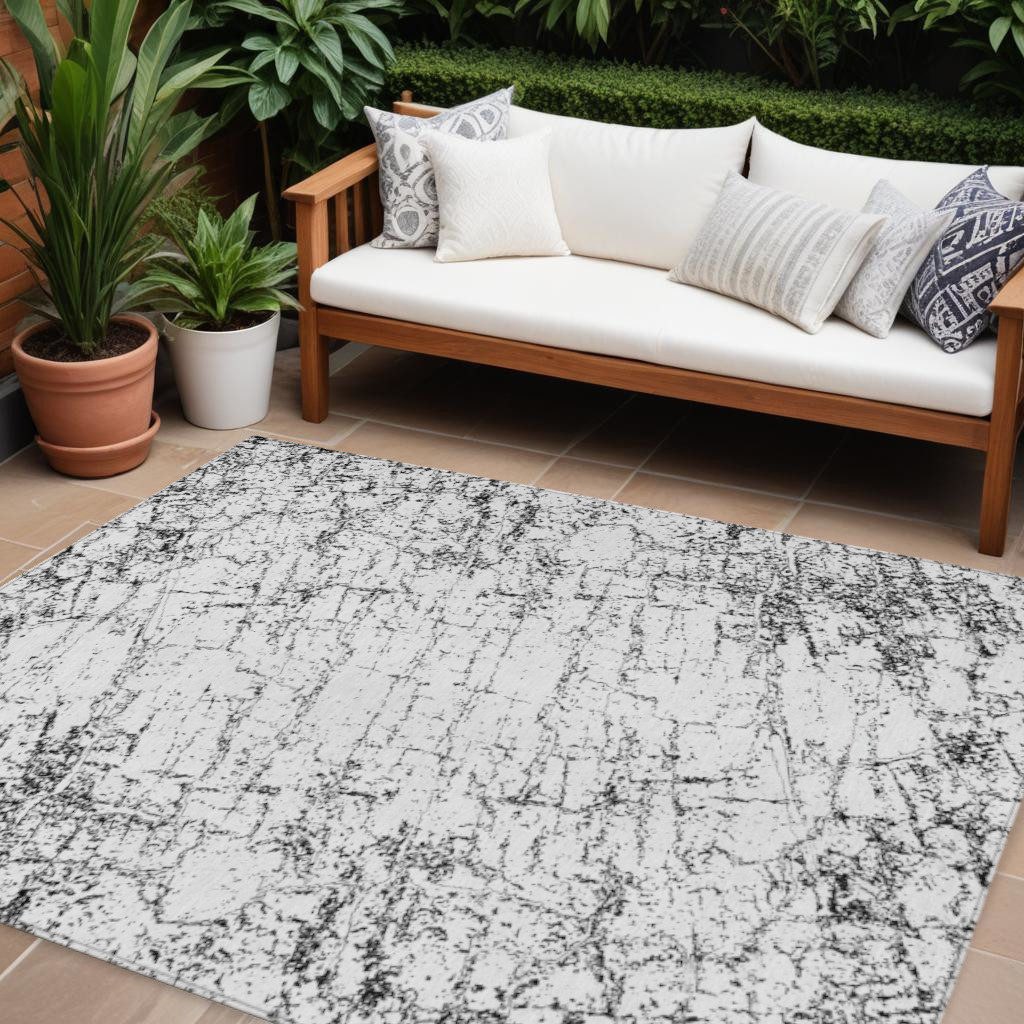 578067 8 x 10 ft. Abstract Washable Indoor & Outdoor Rectangle Area Rug, Black, White & Gray