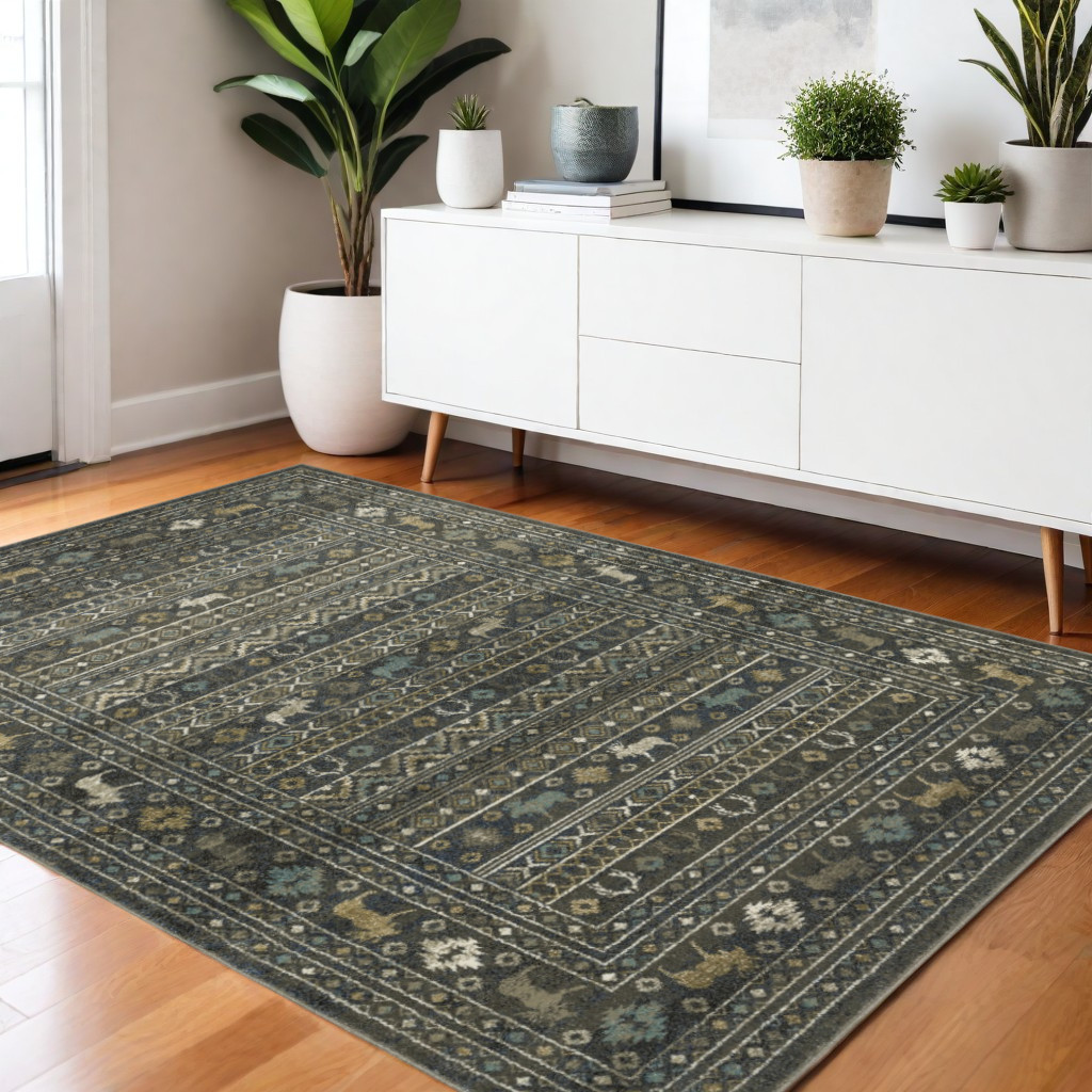 576530 4 x 6 ft. Southwestern Rectangle Area Rug, Blue & Gold