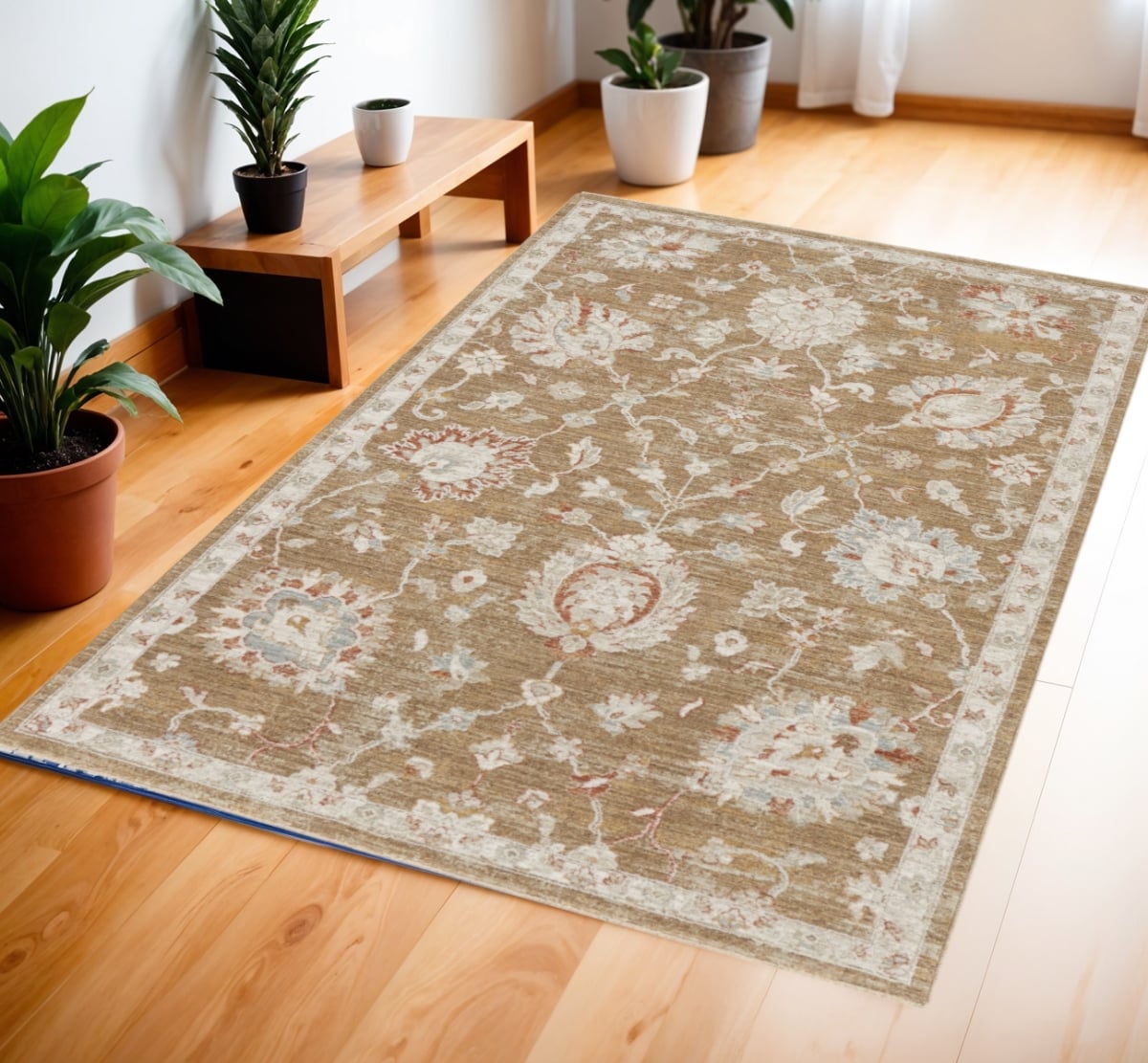 569666 4 x 6 ft. Floral Power Loom Distressed Rectangle Area Rug, Brown