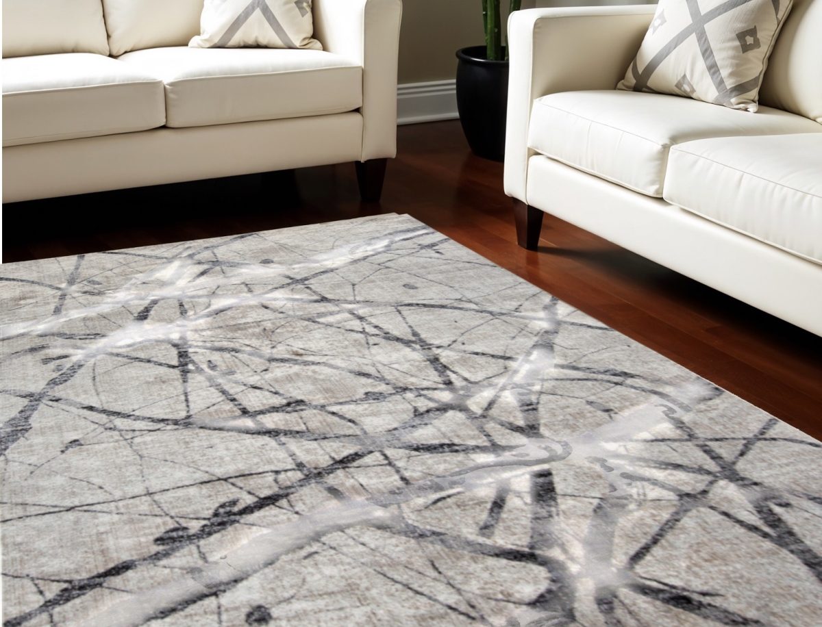 565958 8 x 10 ft. Abstract Power Loom Rectangle Area Rug, Gray & Ivory