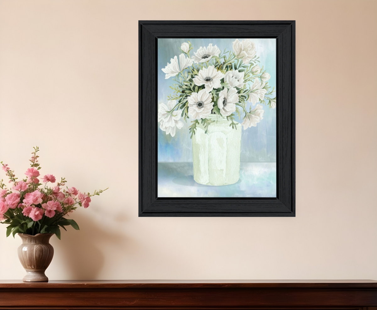 530122 White Blooms Black Framed Print Wall Art