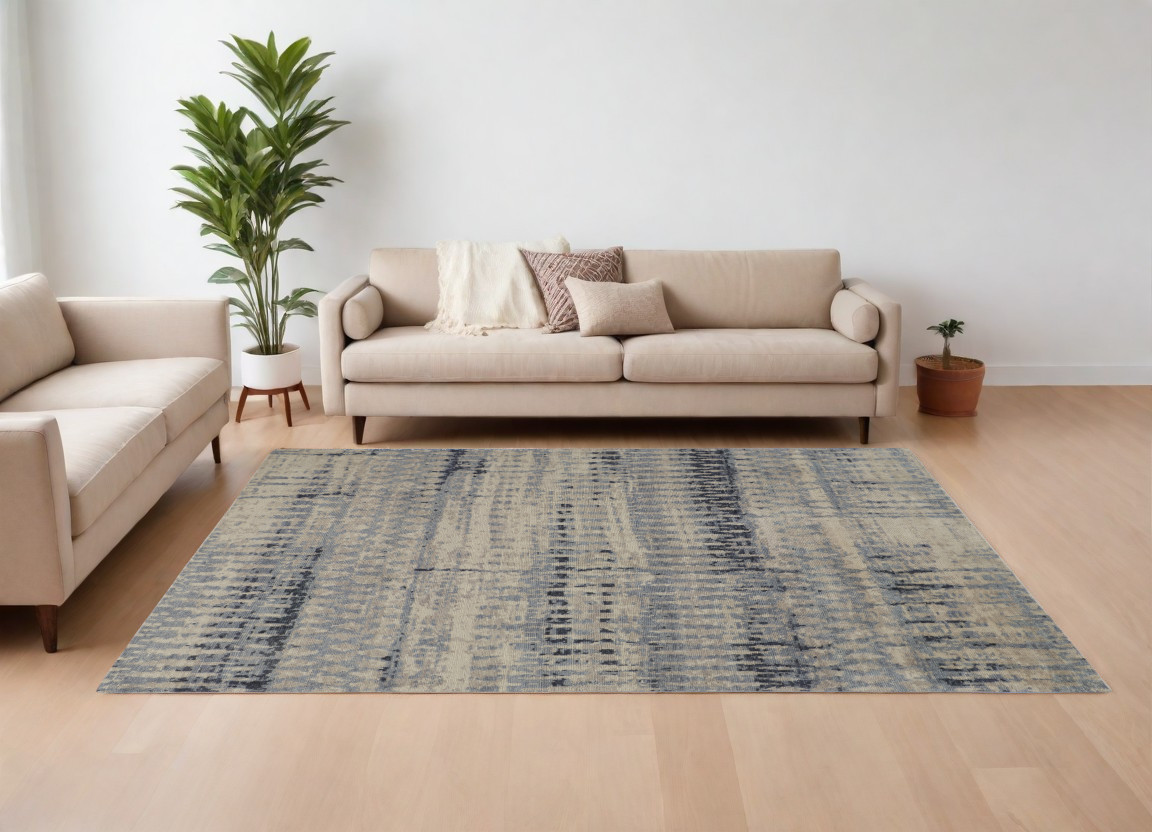 567539 9 x 13 ft. Wool Abstract Hand Knotted Rectangle Area Rug, Gray, Blue & Ivory