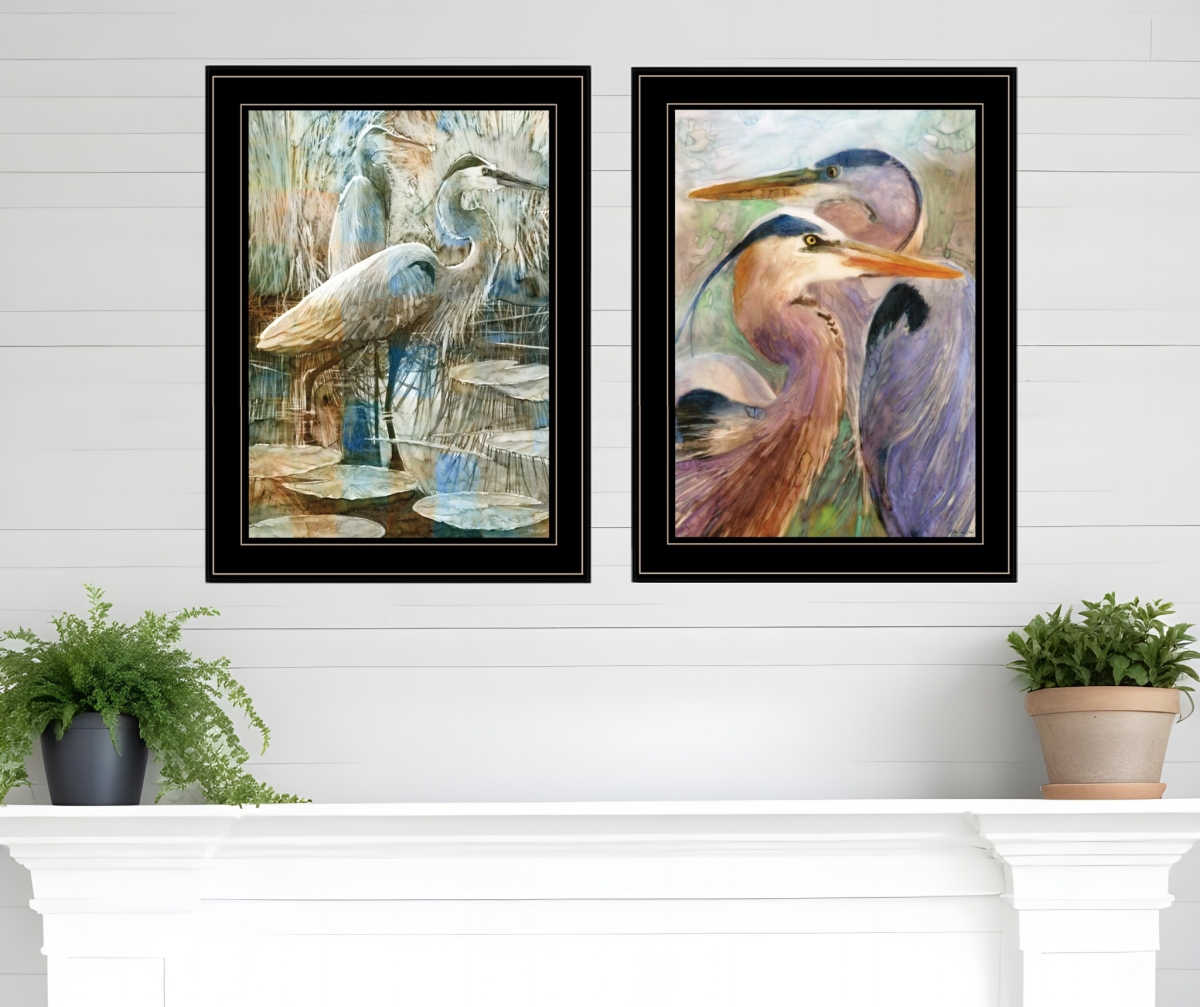 408044 Blue Heron Duet Black Framed Print Wall Art - Set of 2