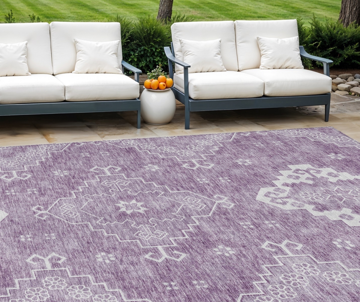 Picture of HomeRoots 589047 8 x 10 ft. Medallion Washable Indoor & Outdoor Traditional Rectangle Area Rug&#44; Lavender&#44; Plum & Ivory