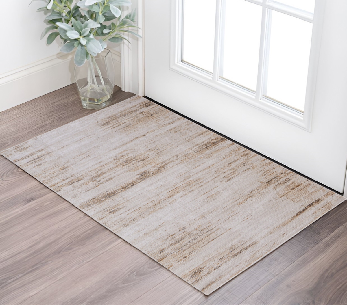 566844 2 x 3 ft. Abstract Power Loom Worn Faded Rectangle Area Rug, Ivory & Tan