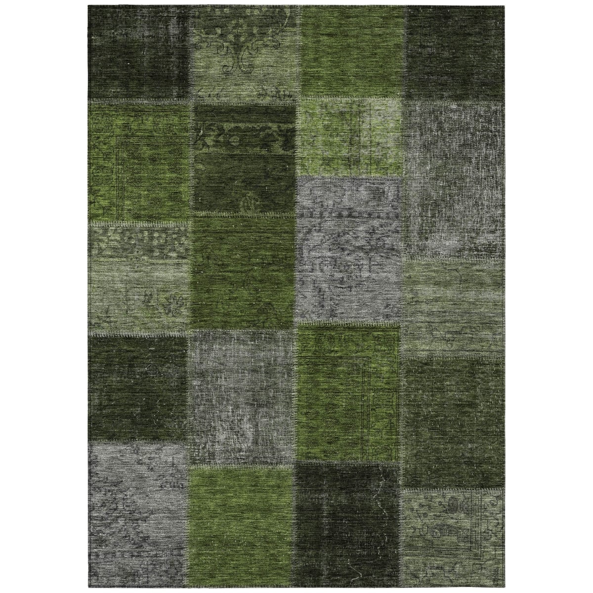 580652 3 x 5 ft. Patchwork Washable Indoor & Outdoor Rectangle Area Rug, Olive Green & Artichoke Green