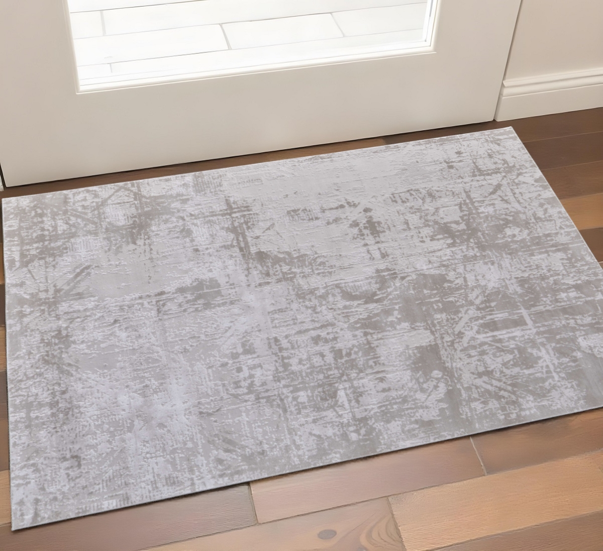 567931 2 x 3 ft. Abstract Power Loom Worn Faded Rectangle Area Rug, Ivory & Silver