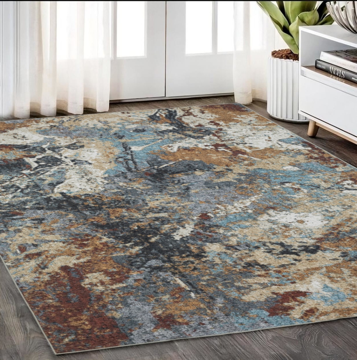 574987 5 x 7 ft. Abstract Distressed Rectangle Area Rug, Blue & Rust