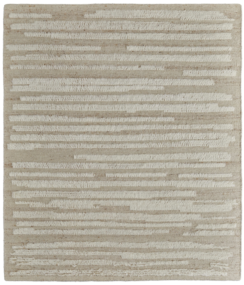 Picture of HomeRoots 566564 8 x 12 ft. Wool Striped Hand Woven Rectangle Area Rug&#44; White & Tan