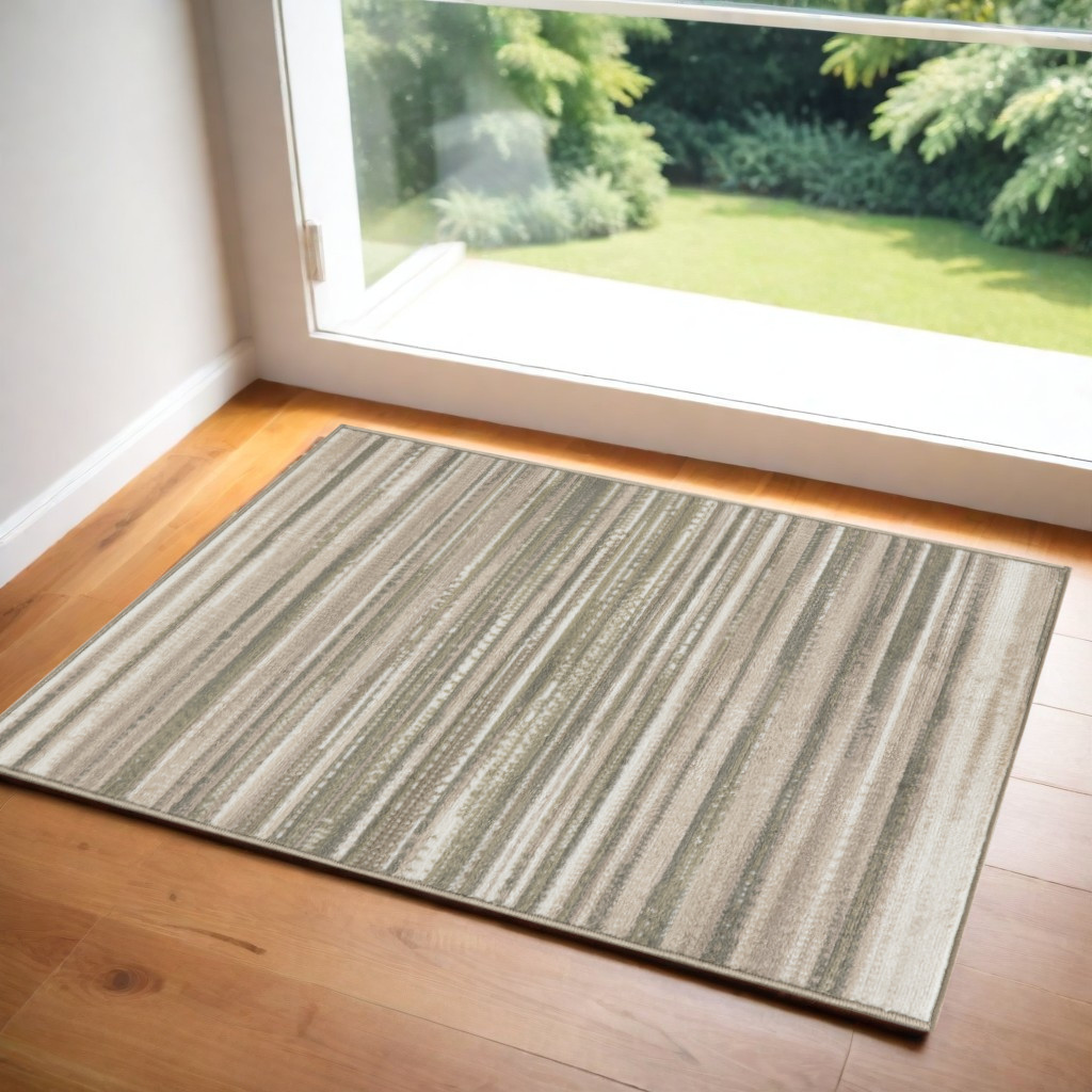 552976 2 x 4 ft. Striped Rectangle Area Rug, Ivory, Green & Gray