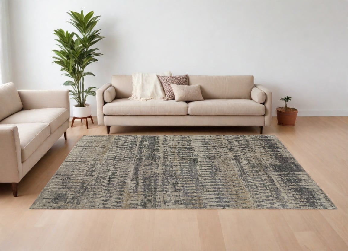 567552 8 x 10 ft. Wool Abstract Hand Knotted Rectangle Area Rug, Gray, Taupe & Ivory