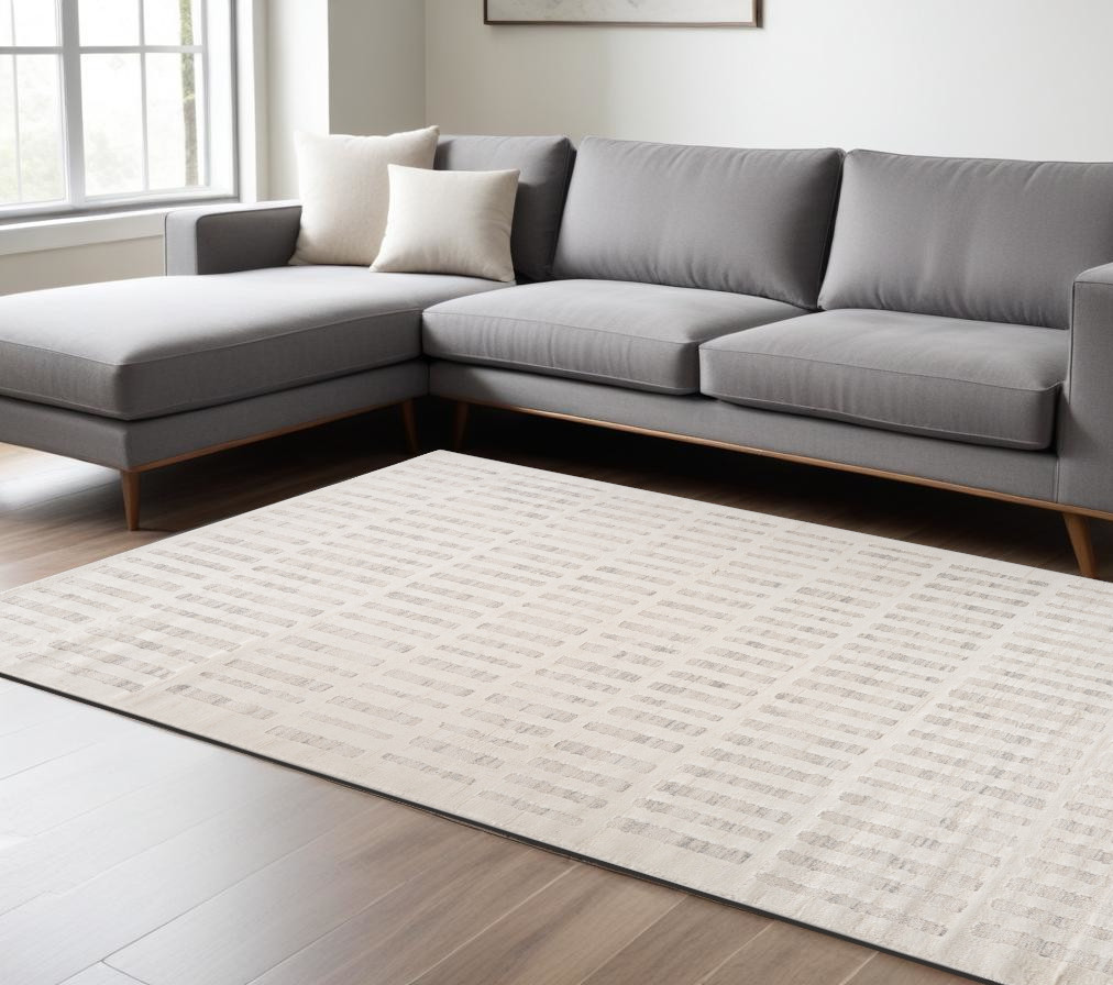 558517 8 x 11 ft. Geometric Distressed Rectangle Area Rug, Gray & Beige