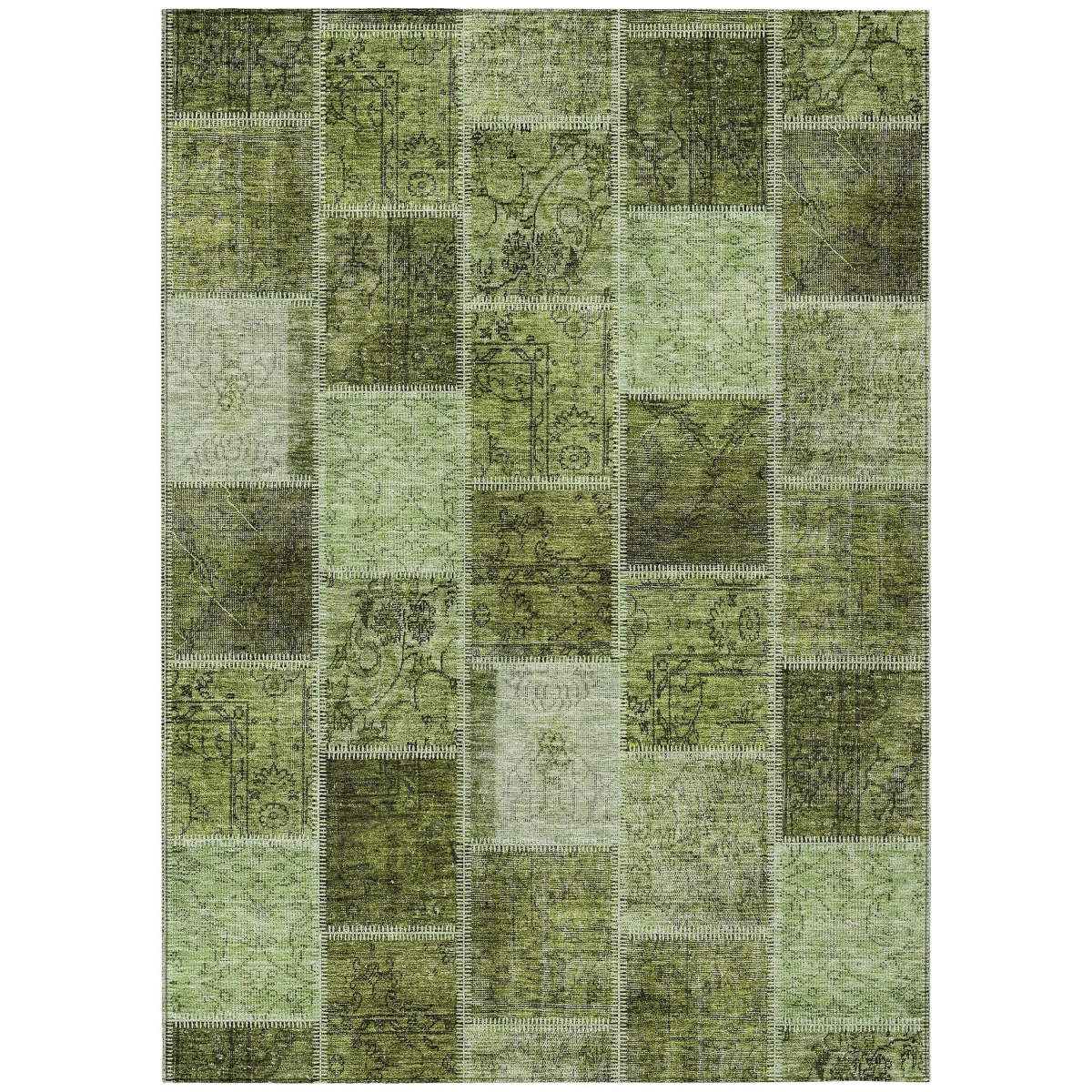 586322 9 x 12 ft. Patchwork Washable Indoor & Outdoor Rectangle Area Rug, Olive Green & Artichoke Green