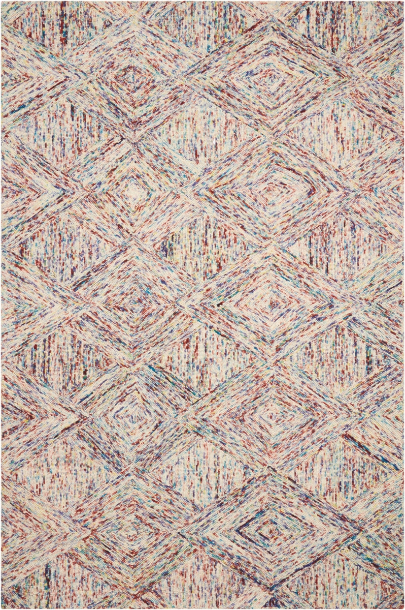 554813 5 x 8 ft. Wool Geometric Rectangle Area Rug, Ivory, Red & Blue