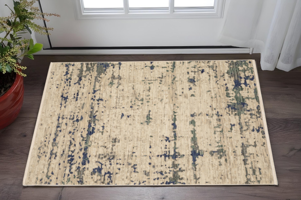 575198 2 x 3 ft. Abstract Rectangle Area Rug with Fringe, Beige & Green