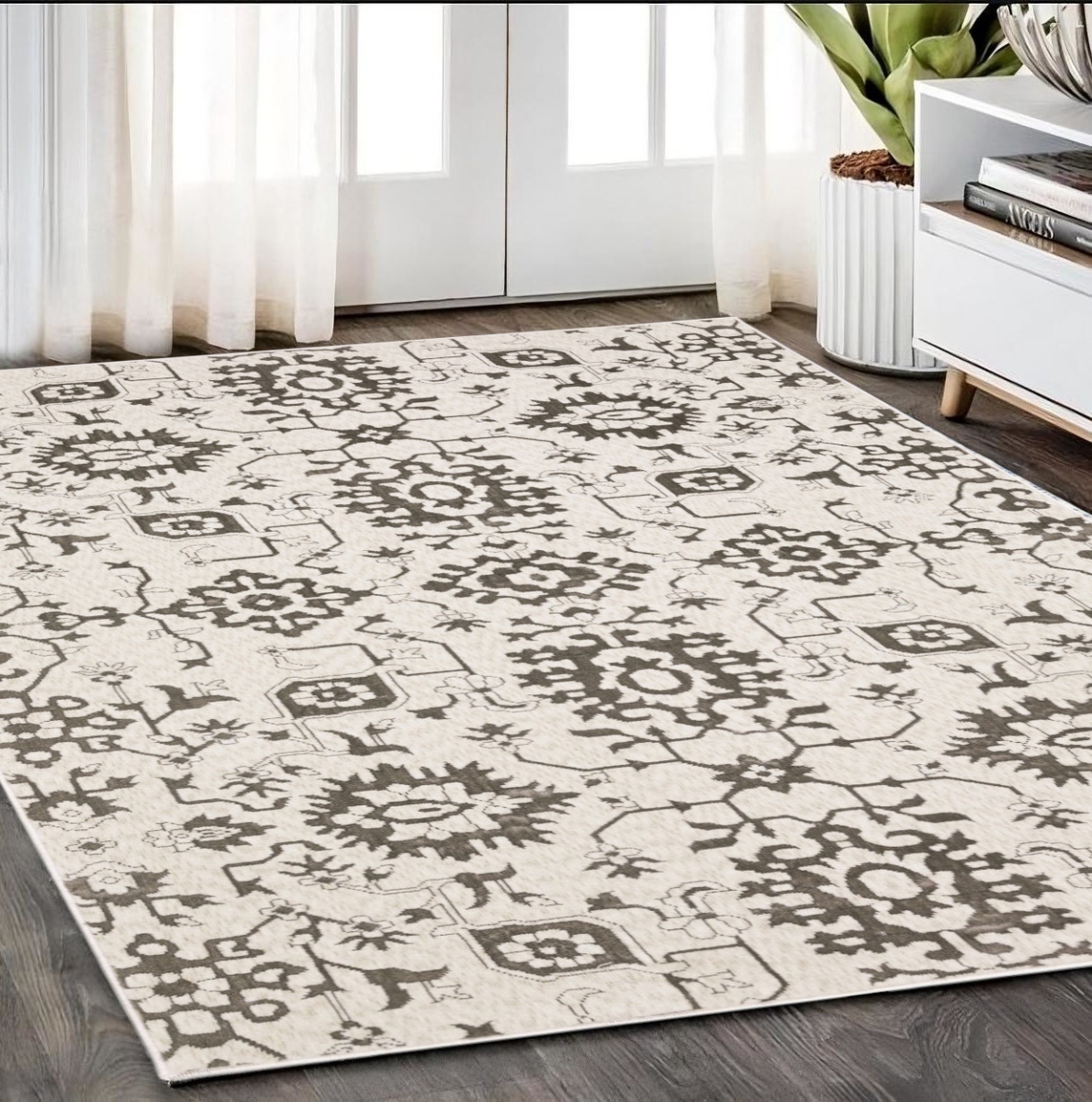574718 5 x 8 ft. Oriental Rectangle Area Rug, Ivory & Gray