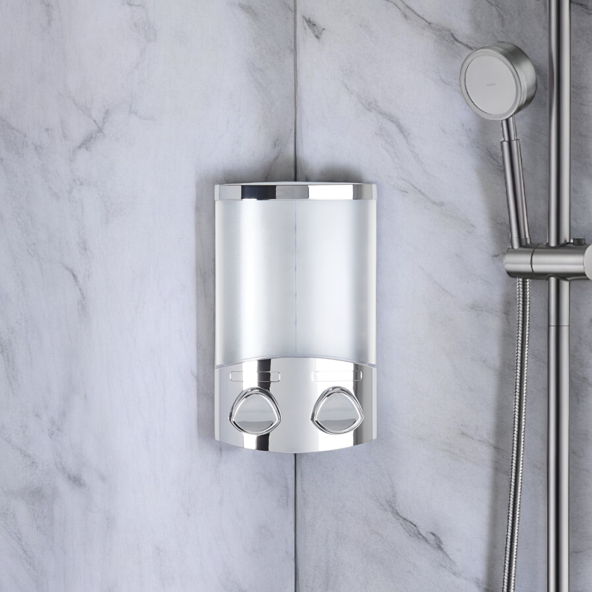 Picture of HomeRoots 571500 Contemporary Silver Heavy Duty Plastic Two Chamber Wall Mount Soap Dispenser
