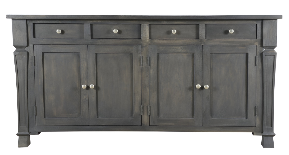 488489 72 in. Dark Gray Solid Wood Four Drawer Sideboard with Four Doors