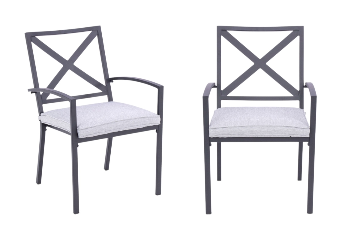 489550 Dark Gray Aluminum Outdoor Stacking Dining Chairs with Light Gray Cushion - Set of 2
