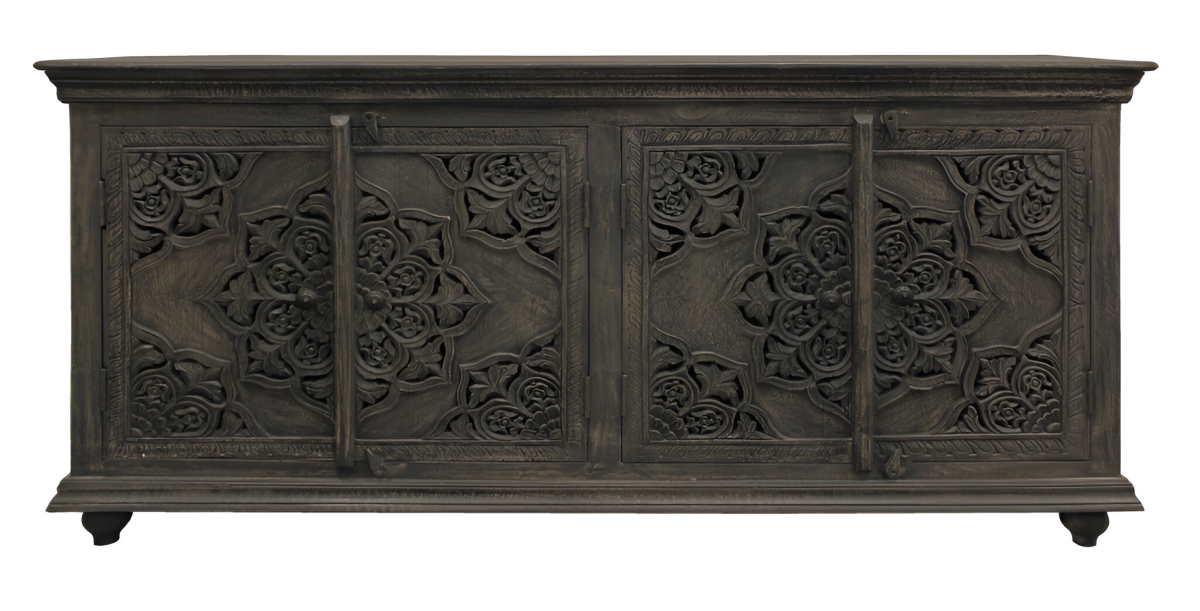 488631 71 in. Distressed Gray Solid Wood Sideboard with Four Doors