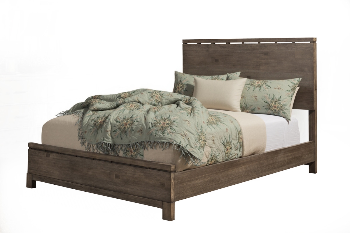 524803 Gray Distressed Solid Wood Queen Size Bed Frame
