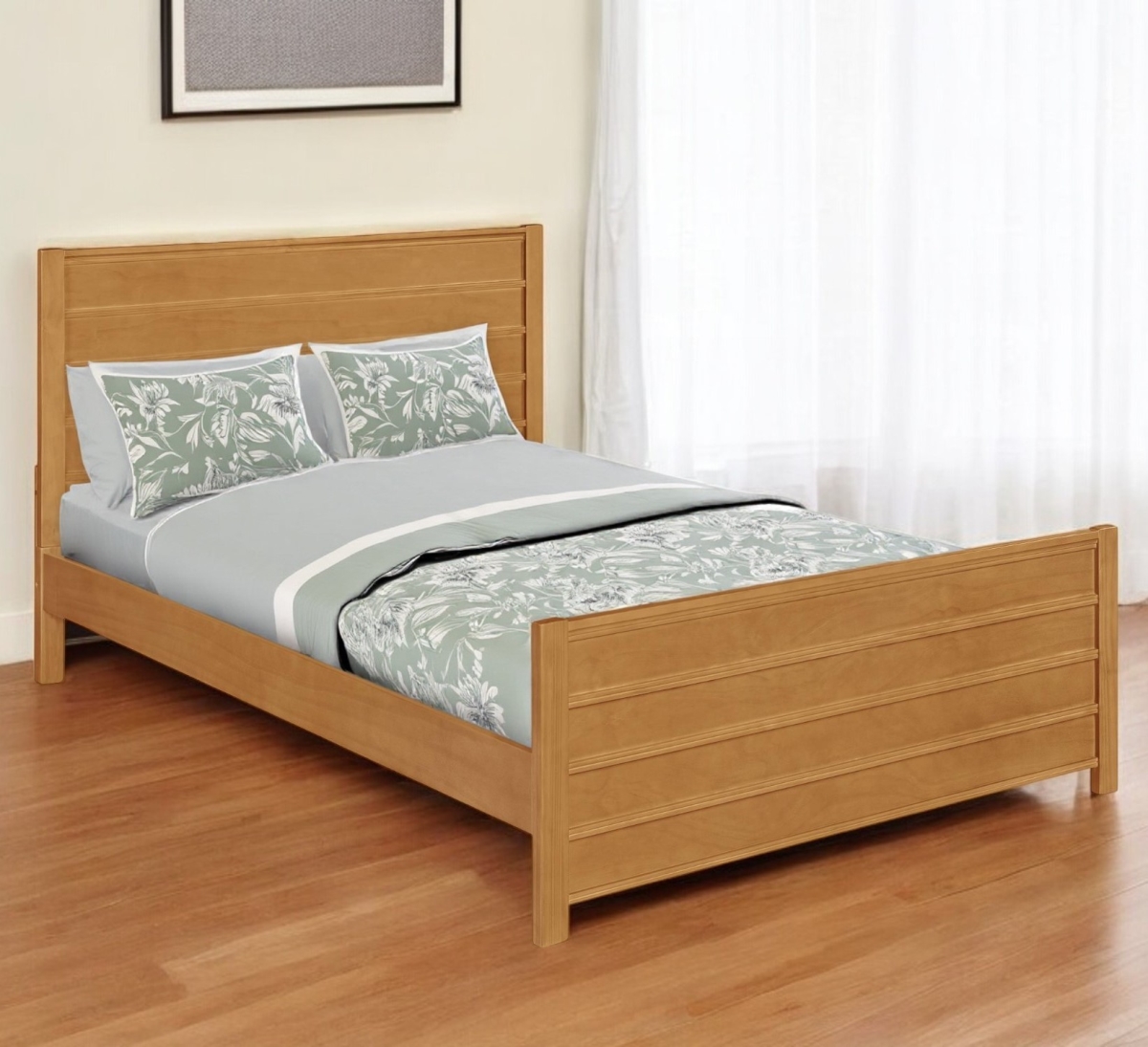 523650 43.3 x 83.5 x 63 in. Brown Ribbed Texture Solid Wood Queen Size Bed Frame