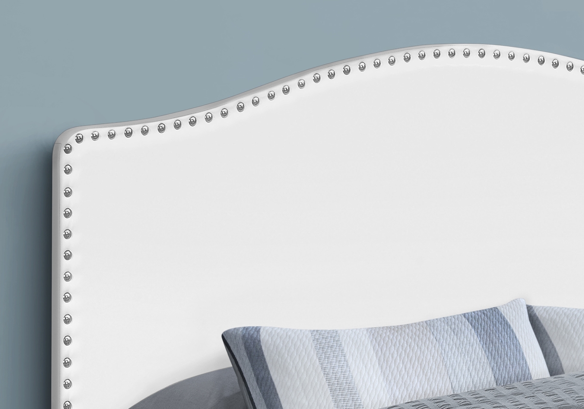 490189 White Faux leather Upholstered Arched Queen Headboard with Nail Head Trim