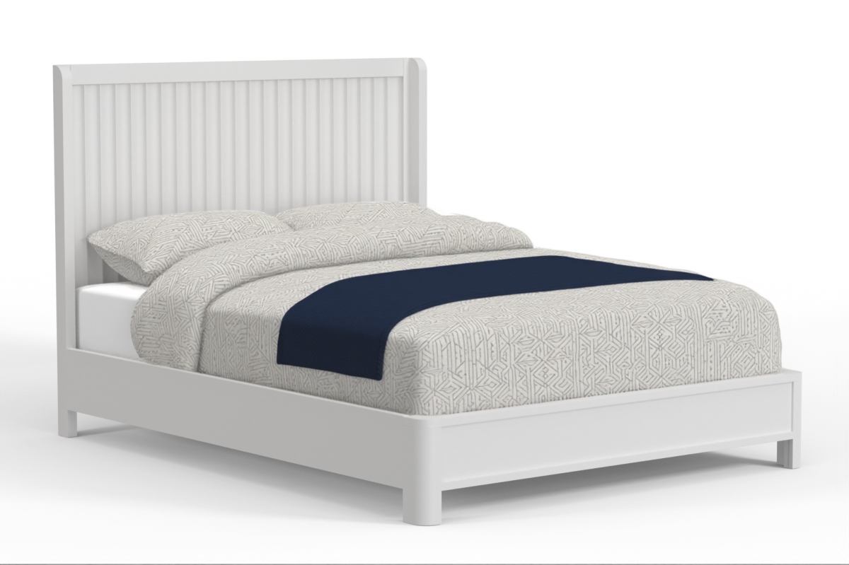 524848 White Ribbed Texture Solid Wood Queen Size Bed Frame