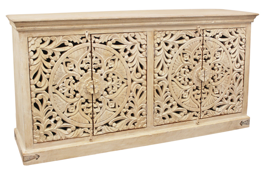 488633 71 in. Beige Solid Wood Sideboard with Four Doors