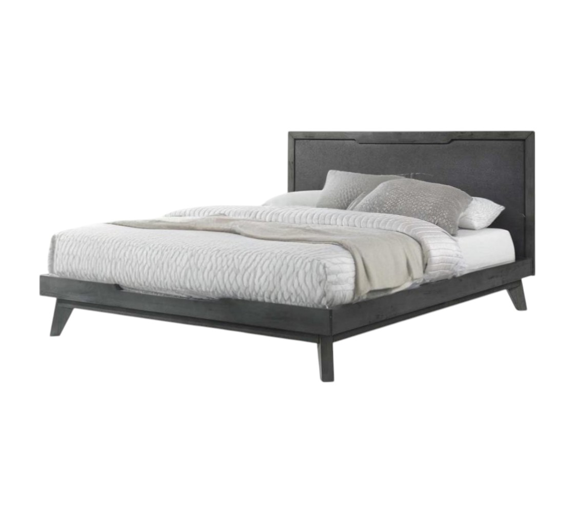 486217 Gray Wood & Linen Queen Size Bed Frame