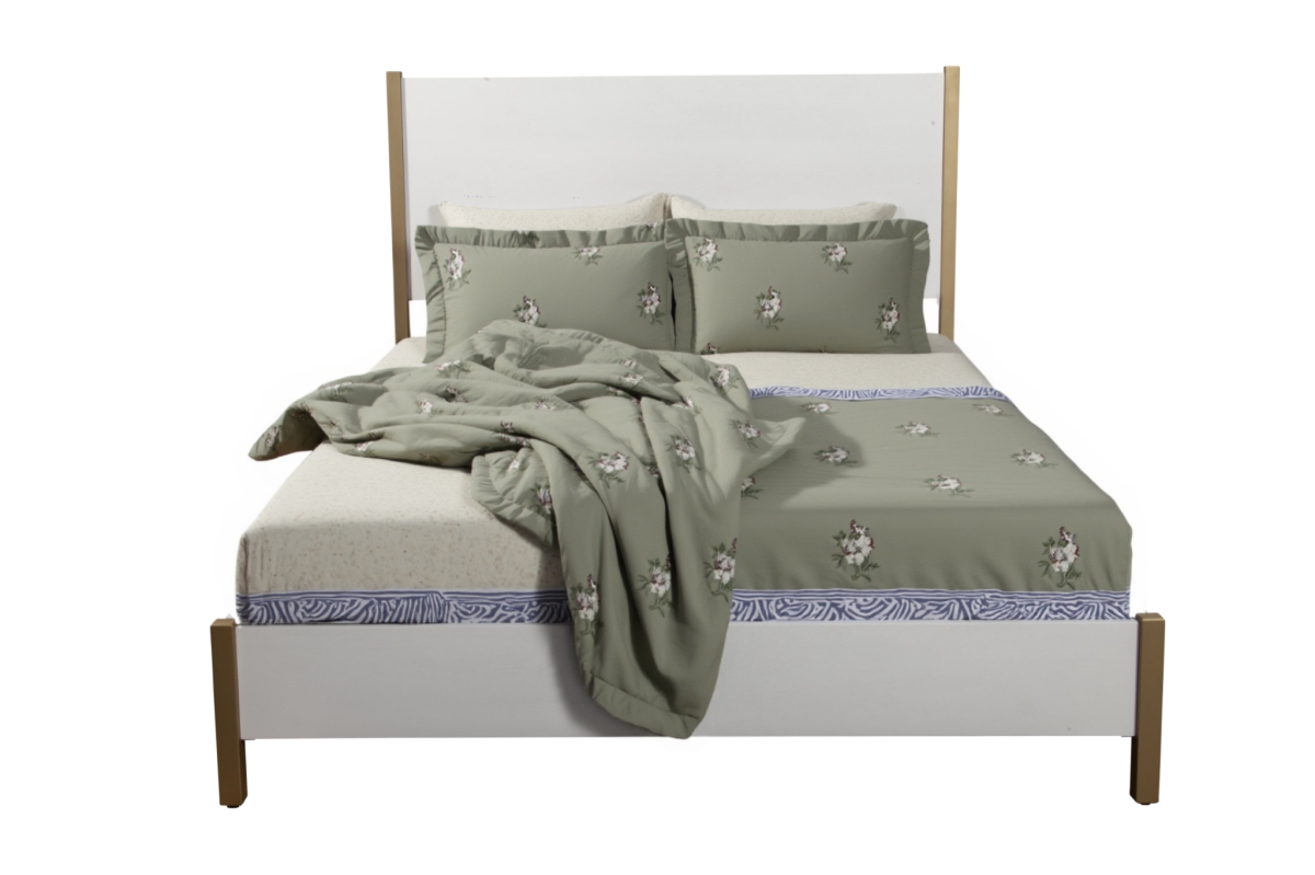 Picture of HomeRoots 524811 Natural & White Solid Wood & Upholstery King Size Bed Frame