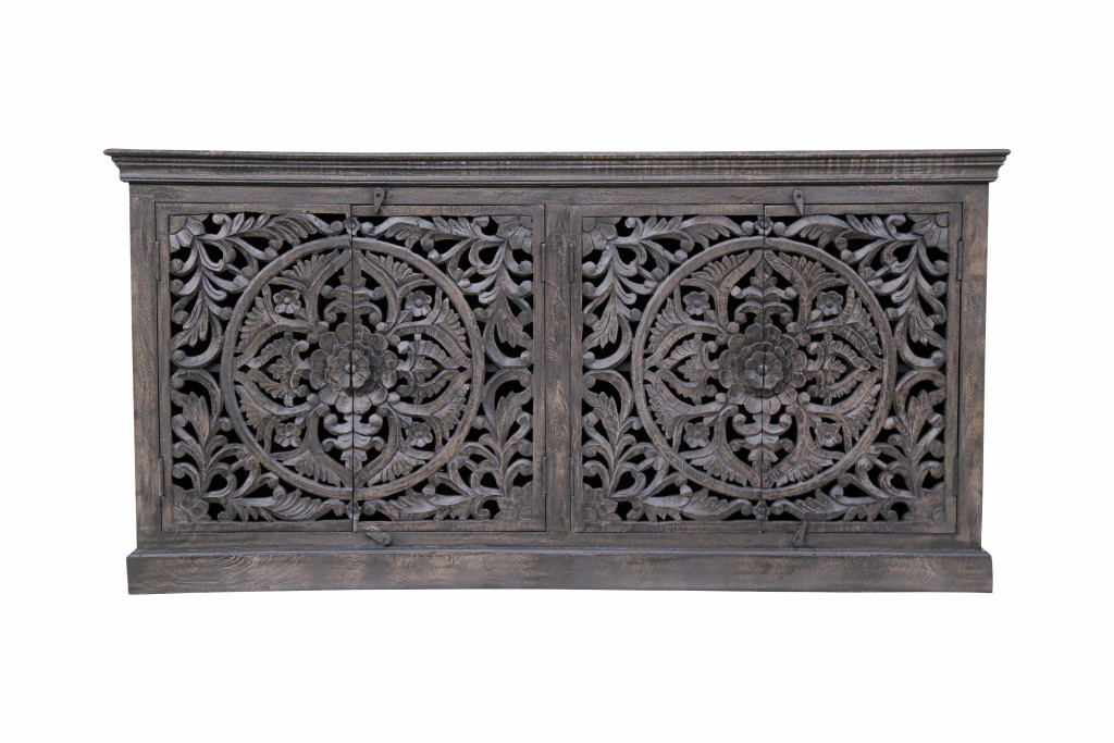 488632 71 in. Distressed Gray Solid Wood Sideboard with Four Doors