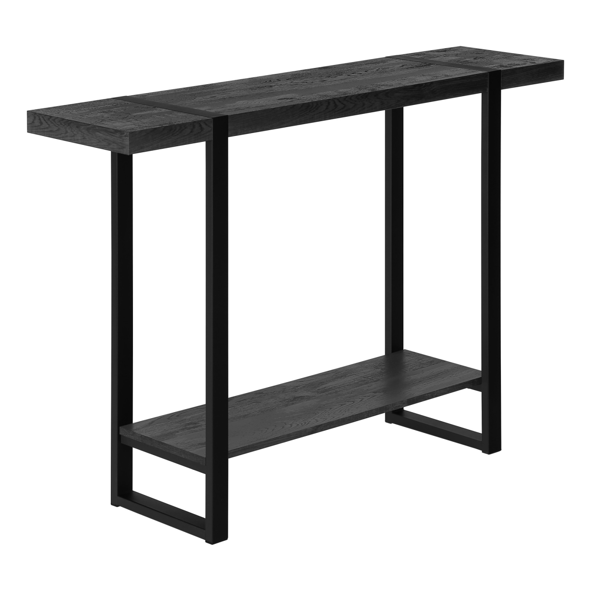 489742 47 in. Black Wood & Metal Distressed Sled Console Table with Shelf