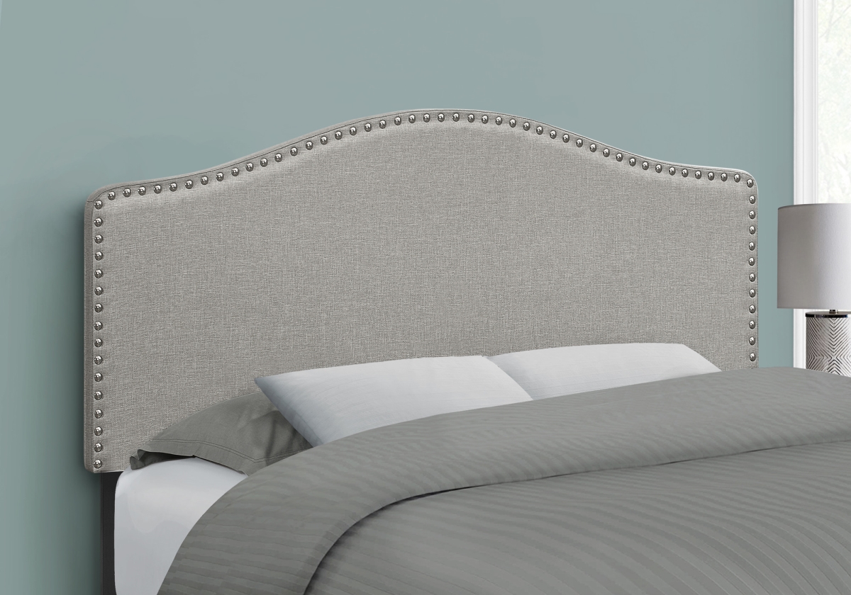 490191 Gray Linen Blend Upholstered Arched Full Headboard with Nail Head Trim