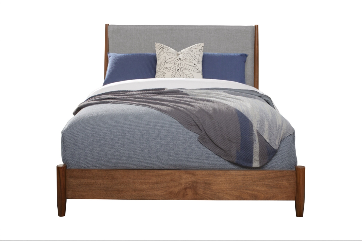 524796 Brown & Gray Solid Wood & Linen King Size Bed Frame