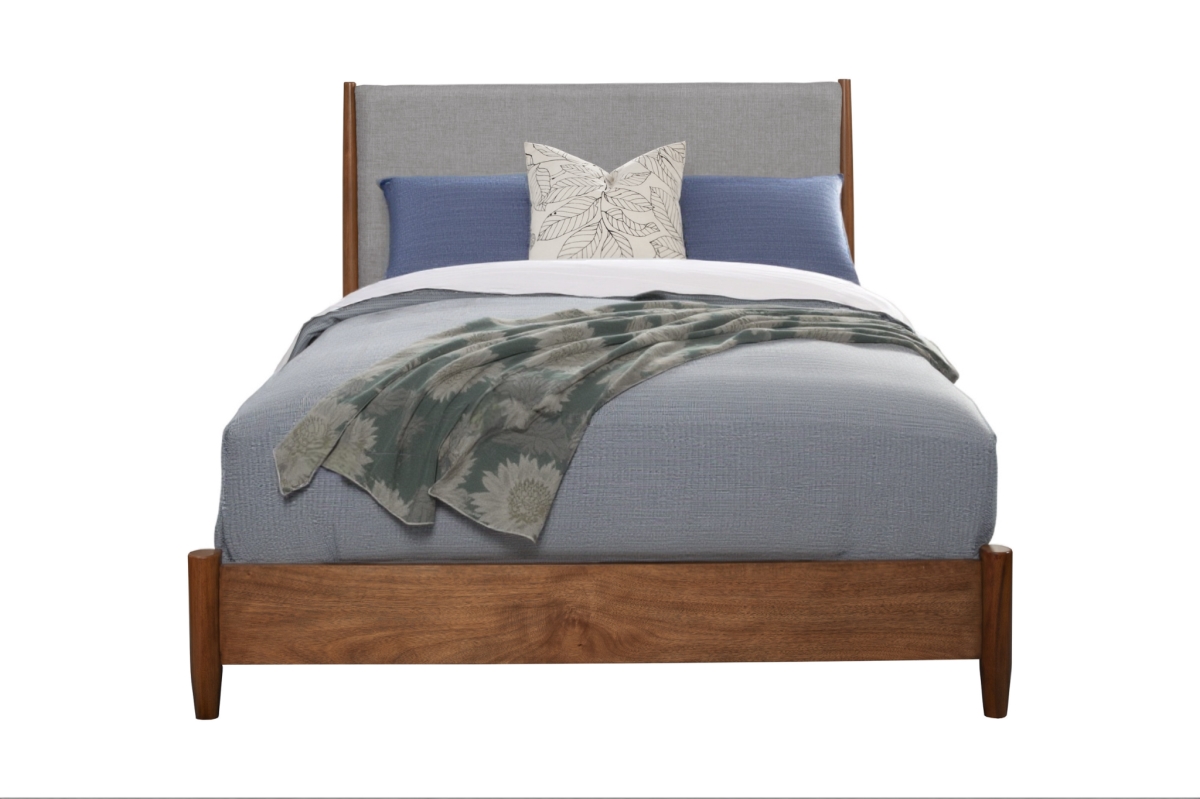 524795 Brown & Gray Solid Wood & Linen California King Size Bed Frame