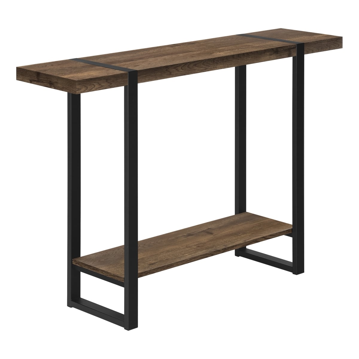 489744 47 in. Brown & Black Wood & Metal Distressed Sled Console Table with Shelf