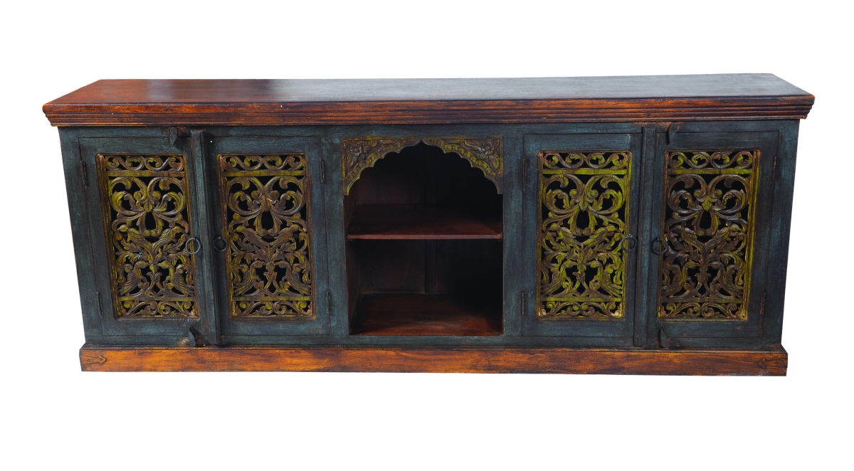 488606 91 in. Brown Gray & Green Solid Wood Buffet Table with Two Doors