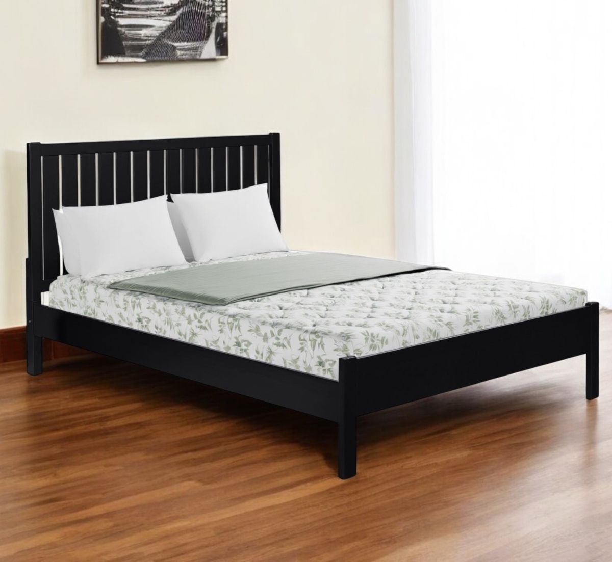 523620 Solid Wood Bed Frame, Black - Queen Size
