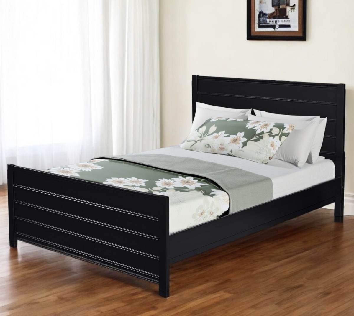 523644 Solid Wood Queen Bed Frame, Black