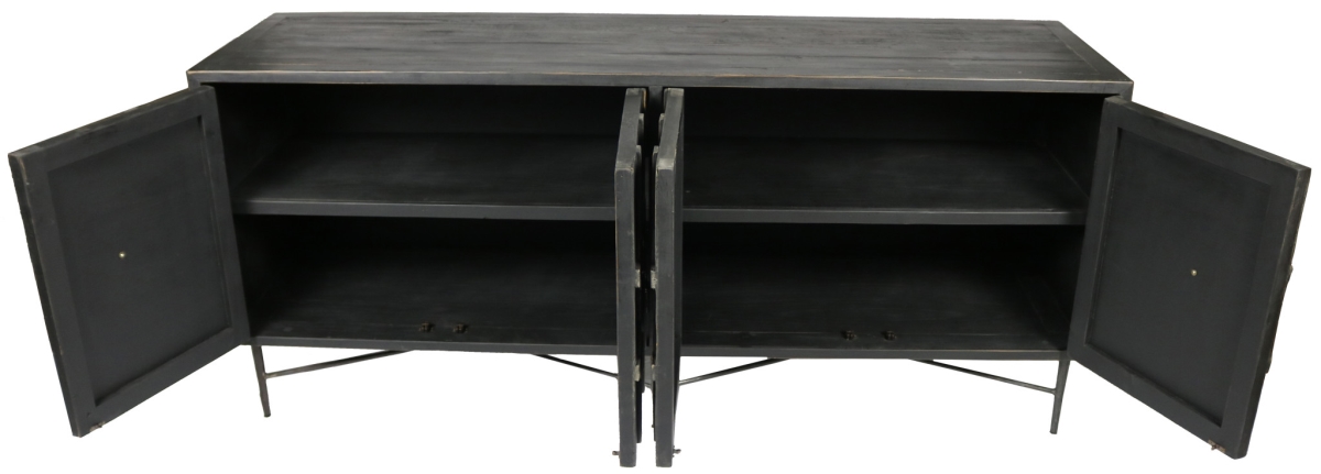 488652 71 in. Black Solid Wood Sideboard with Four Doors