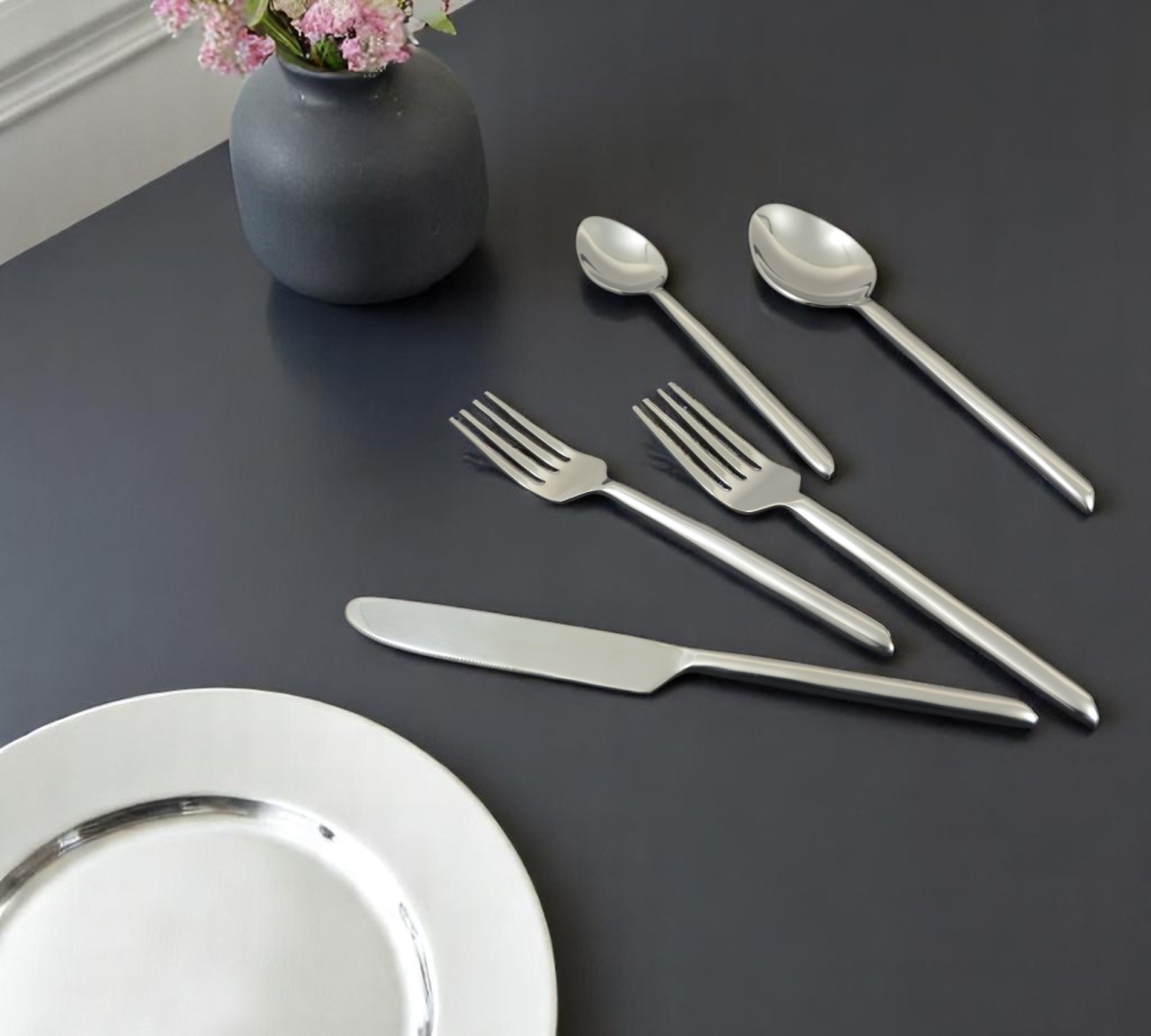 Picture of HomeRoots 482258 Silver Stainless Steel 12 Piece Hand Forged Flatware Set