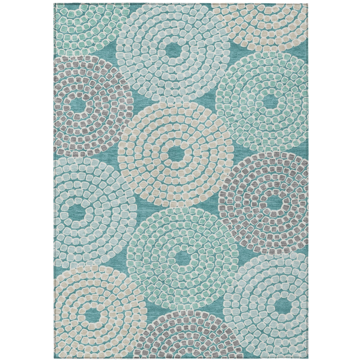 591981 3 x 5 ft. Teal Blue, Beige & Gray Geometric Washable Indoor & Outdoor Rectangle Area Rug