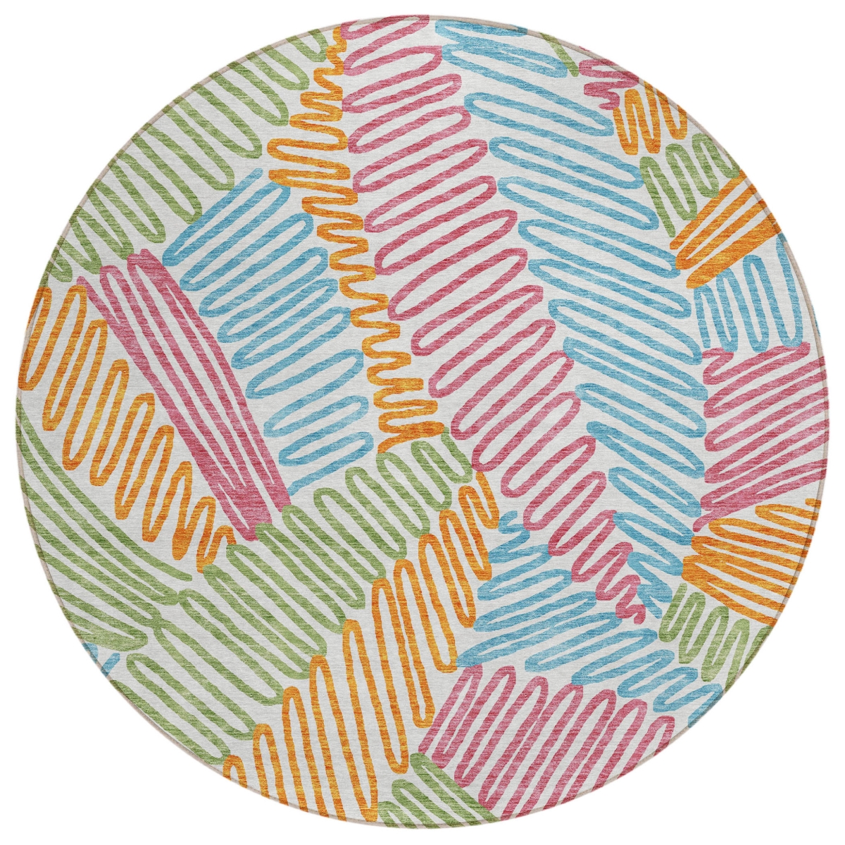 593994 8 ft. Blue, Green & Pink Round Floral Washable Indoor & Outdoor Area Rug