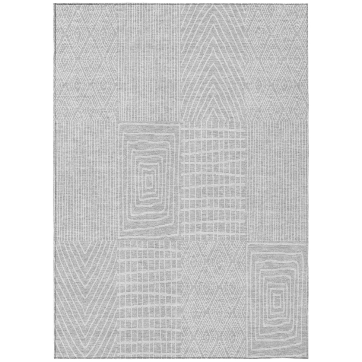 596973 10 x 14 ft. Silver & Ivory Geometric Washable Indoor & Outdoor Rectangle Area Rug