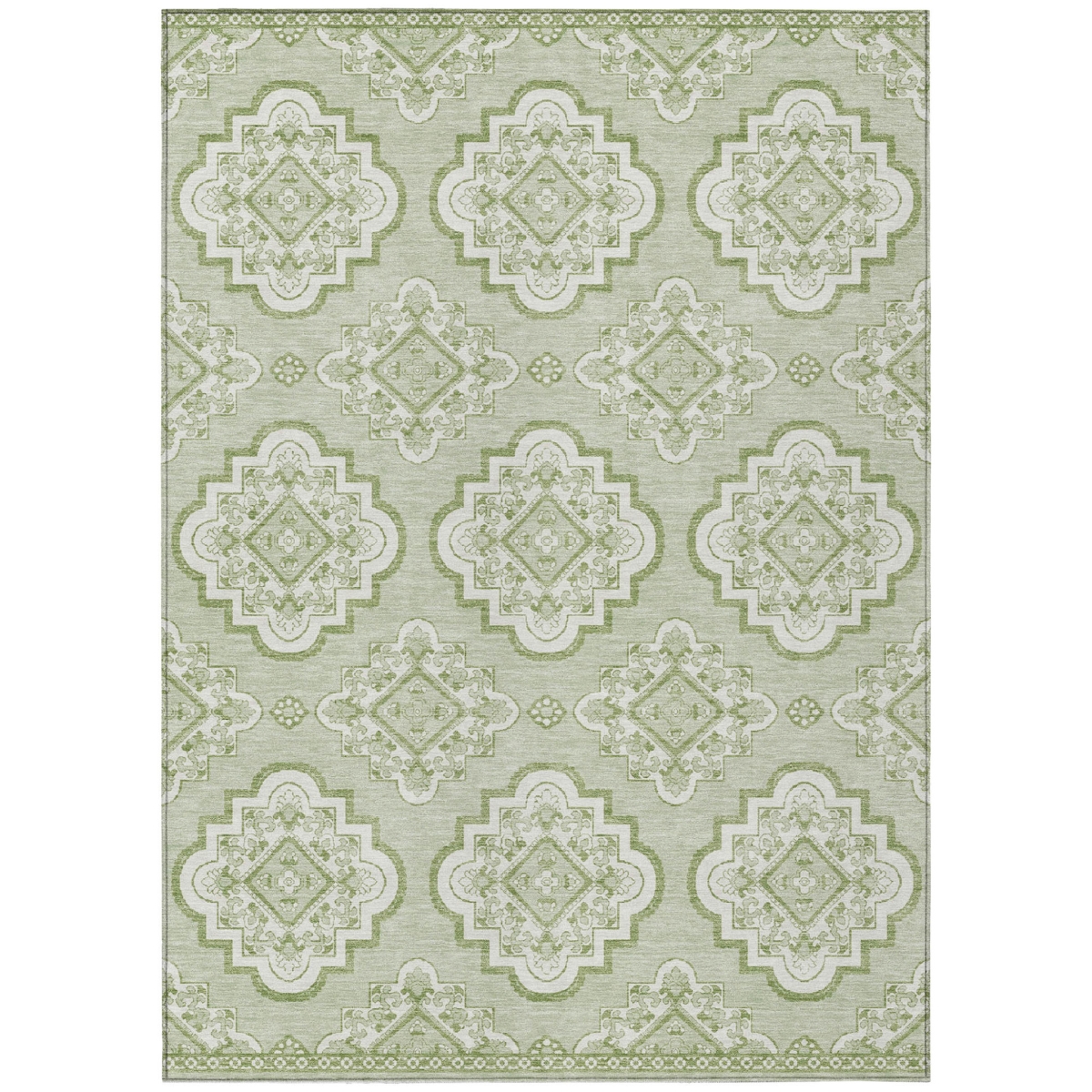 591668 10 x 14 ft. Artichoke Green & Ivory Medallion Washable Indoor & Outdoor Rectangle Area Rug