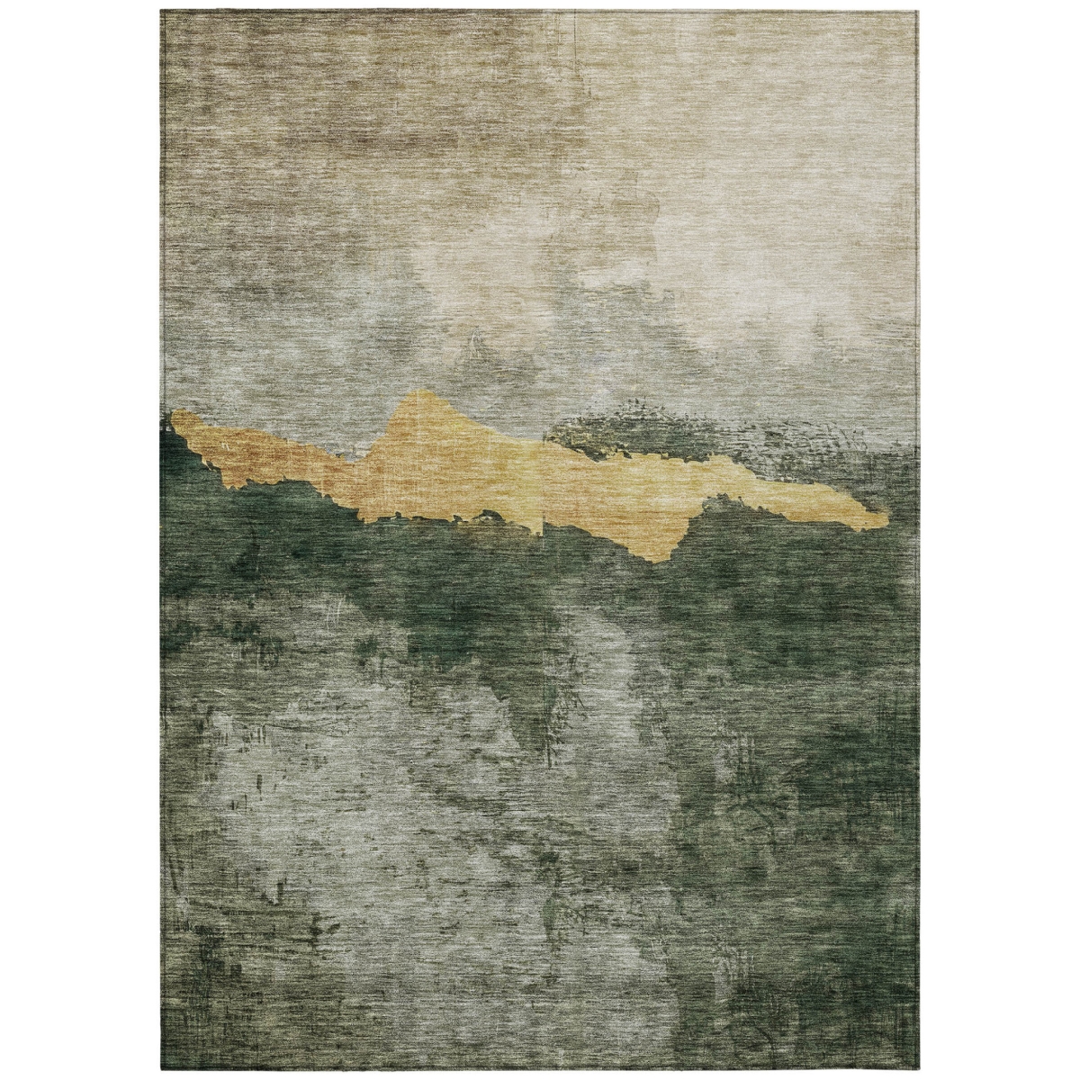 603010 10 x 14 ft. Fern Green, Gold & Gray Abstract Washable Indoor & Outdoor Rectangle Area Rug