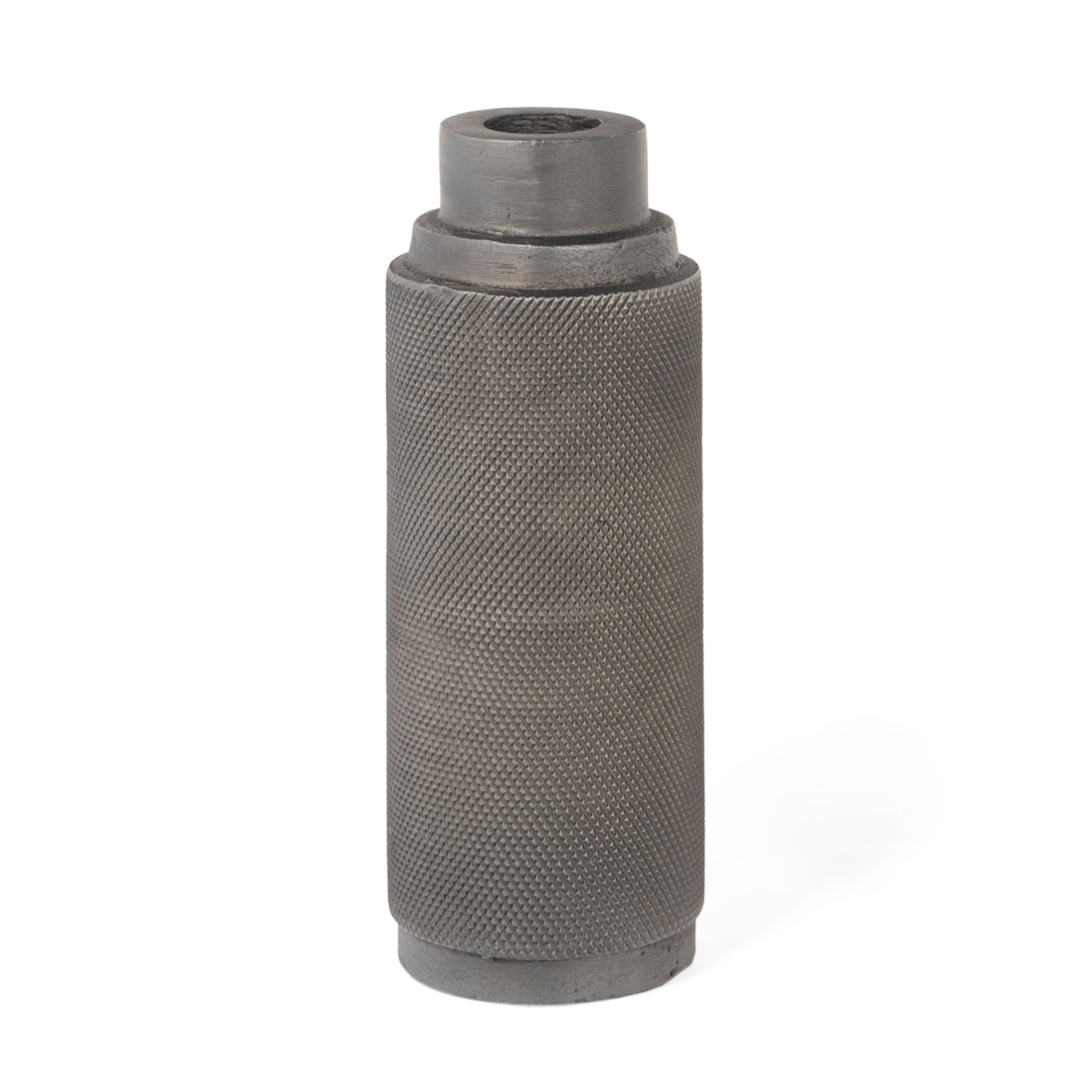 576825 7 in. Gray Distressed Aluminum Geometric Tabletop Taper Candle Holder