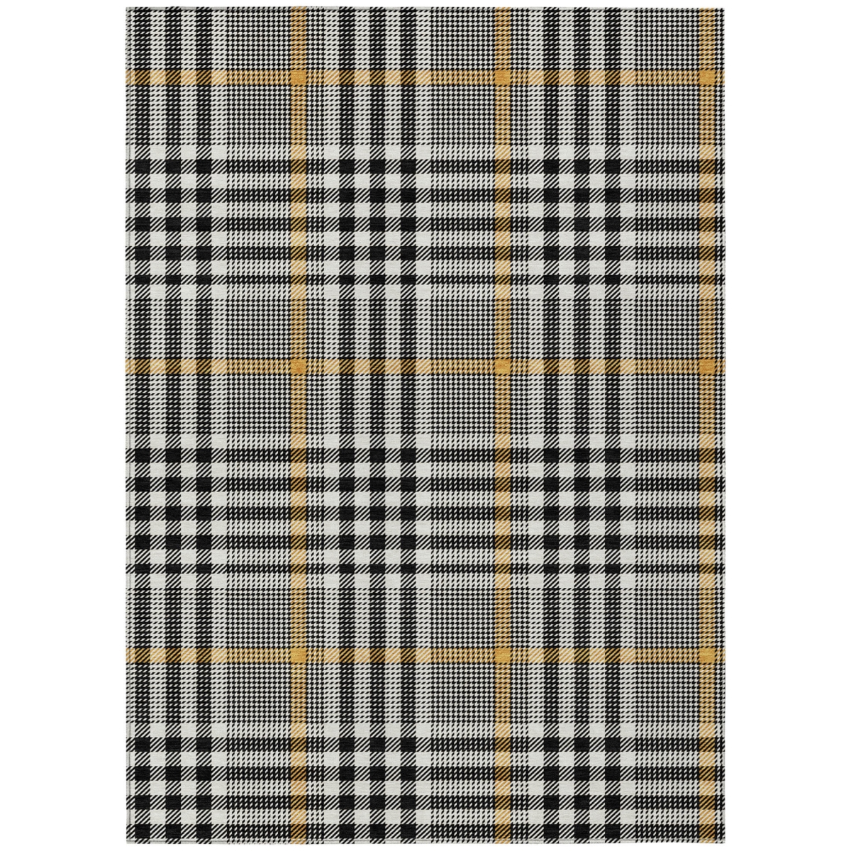 601457 10 x 14 ft. Black, Gold & Ivory Plaid Washable Indoor & Outdoor Rectangle Area Rug
