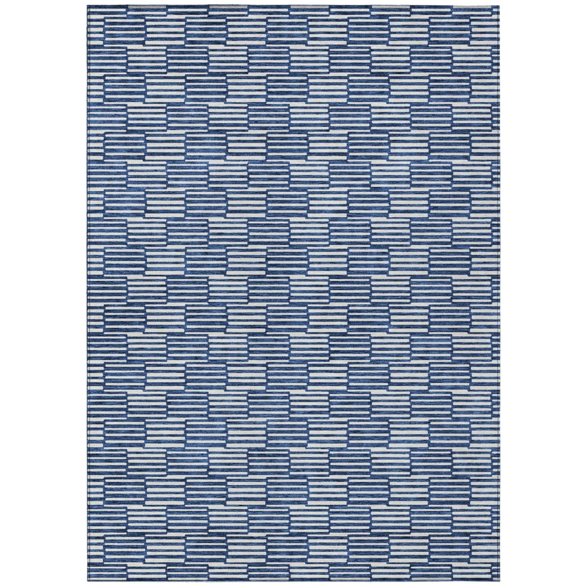 595024 10 x 14 ft. Navy Blue & Ivory Geometric Washable Indoor & Outdoor Rectangle Area Rug